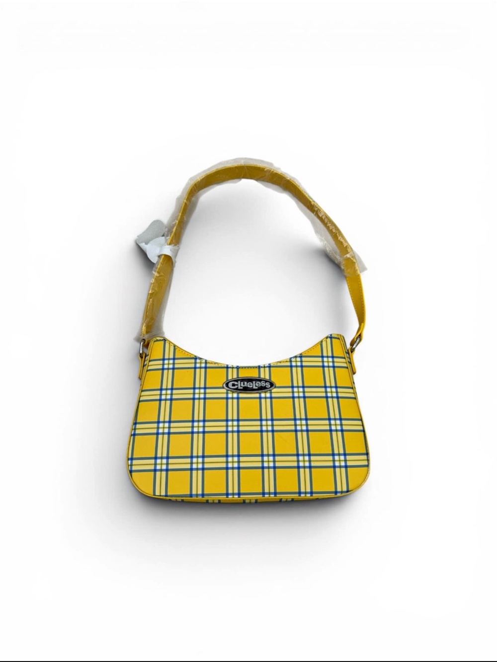 Yellow Plaid Shoulder Bag with Contrast Stripe Detail